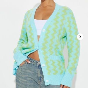 Fashion Nova Light Green Zigzag Cardigan